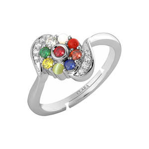 NOVAMART Fine 925 Sterling Silver <b>Adjustable</b> <b>Ring</b> for Women Girls Natural Certified Navaratna Stone Original Nine Planets Platin - Product Image 1