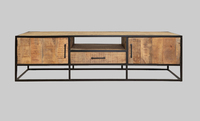 Meuble TV et table d'appoint en bois de manguier éco-responsable au design industriel moderne très demandé, avec structure en fer, pour salon, maison et hôtel