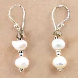Boucles d'oreilles pendantes chic en argent avec perles et pierres précieuses pour femmes, bijoux de mode - Product Image 2