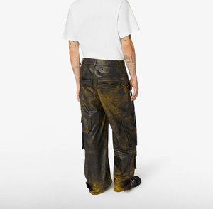 กางเกงหนังวินเทจสีน้ำตาลพรีเมียม ขอบเอวผ้าลูกฟูก ตกแต่งหมุดโลหะ ซับในผ้าทวิล กันน้ำ ซิปแบบรูดเปิด-ปิด  สำหรับผู้ชาย - Product Image 3