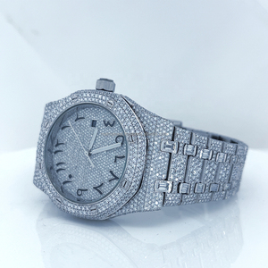 Cadran arabe Montre automatique Entièrement glacé VVS Clarity Lab Grown Diamond Acier inoxydable Tendance mécanique Montre CVD personnalisée - Product Image 3