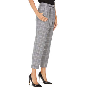 Pantaloni Casual da Donna Calvin Klein a Vita Alta in Tela Antirughe con Laccetti in Vita, Fantasia Scozzese Argento, Taglia 8 - Product Image 3