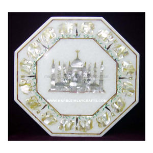 Ensemble de plateau café Taj Mahal, incrustation en marbre, Design de Table - Product Image 1