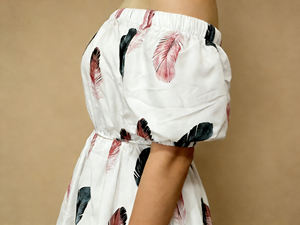 Vestido Midi Elegante con Estampado de Plumas y Mangas Abullonadas, Estilo Casual/Oficina para Mujer, Todas las Tallas, Personalizable 2026 - Product Image 5