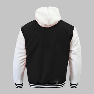 Veste universitaire personnalisée en cuir et laine - Coupe-vent réversible à capuche unisexe - Product Image 4