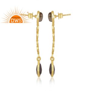 Boucles d'oreilles en labradorite naturelle plaquée or 18 carats, design fait main, avec pierres précieuses, fabricant de bijoux - Product Image 4