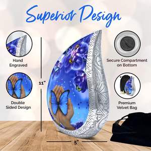 โกศหยดน้ําตาผีเสื้อสําหรับเถ้าผู้ใหญ่หญิงและชาย - ผีเสื้อสําหรับเถ้ามนุษย์พร้อมกระเป๋า - โกศเผาศพสีน้ําเงินสําหรับผู้หญิง - Product Image 3