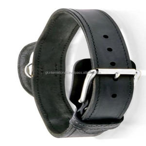 Collar de perro de cuero negro o marrón resistente acolchado suave extra ancho personalizado con remaches de anillo D de hebilla inoxidable ajustable - Product Image 3