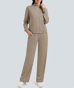 Ensemble de survêtement 100% coton pour femme respirant motif solide à séchage rapide imprimé réversible de grande taille pour adultes en saison d'automne - Product Image 5