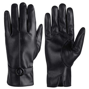 Guantes de cuero de oveja para conducción al aire libre, de lujo, cálidos, suaves e informales, color negro, novedad - Product Image 1
