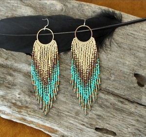 Boucles d'oreilles pendantes élégantes à franges dorées, dégradé ombré, perles de rocaille, style bohème, haute qualité - Product Image 2