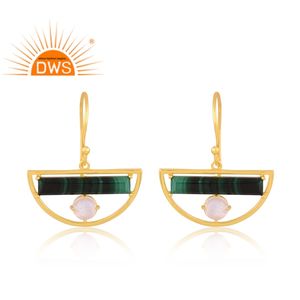 Último diseño hecho a mano 18K chapado en oro malaquita y Arco Iris Luna piedra colgante pendiente Demi joyería fina fabricante - Product Image 1