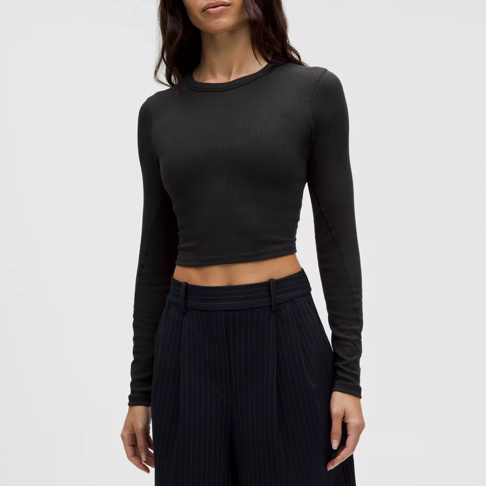 Active Women's Breathable 100% Polyester Windproof Winter Crop Top Bow Seamless Long Sleeve Yoga Tops