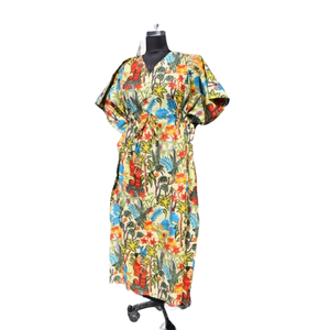 Kaftan Algodón Mujeres Handblock Floral Impreso Robe Sleepwear Maxi Dress - Product Image 4