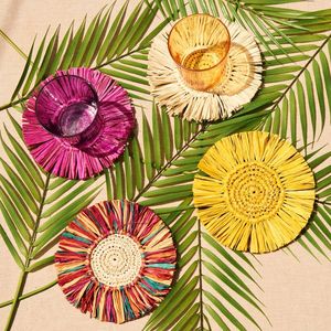 Sous-verres en raphia naturel pour boissons chaudes ou froides, protégeant les surfaces de la chaleur et des déversements - Product Image 6