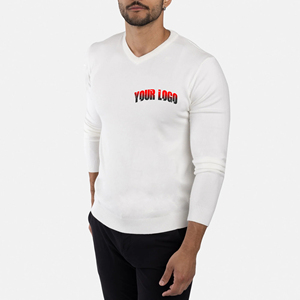 สเวตเตอร์ถักคอวีของผู้ชายเสื้อถักแขนยาวคอวีแบบสวมหัวผ้าคอตตอน100% งานตามสั่งผู้ผลิตขายส่ง - Product Image 1