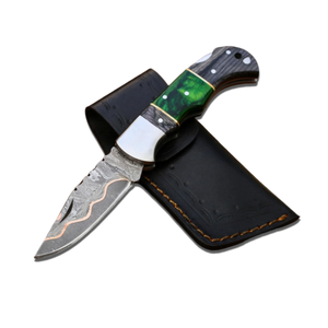 Cuchillo de bolsillo plegable hecho a mano de acero de Damasco hoja de cobre personalizable OEM regalo de aniversario personalizado regalo de padrino de boda de madera - Product Image 1
