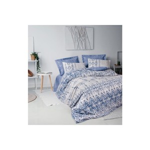 Cotton <b>Box</b> Ethnic Ranforce Double Duvet Cover <b>Set</b> Cleo Blue with Geometric Pattern <b>4</b>-<b>Piece</b> Home Use Collection - Product Image 1