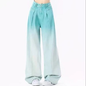 กางเกงยีนส์ขาบานสำหรับผู้หญิงกางเกงไฮสตรีทกางเกงยีนส์ขาบานซีดซีดหลายกระเป๋าสูงกางเกงคาร์โก้100% ผ้าฝ้าย - Product Image 1