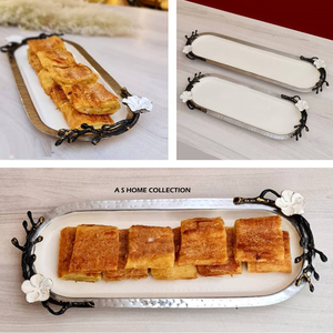 Bandeja de Servicio de Café Dorada Real con Asas de Hojas, Plato Rectangular Decorativo para Hoteles, para Aperitivos y Frutas - Product Image 3