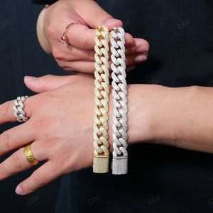 Vente en gros de chaîne à maillons cubains de 925 pouces en argent sterling 7.5 14mm VVS Moissanite diamant plaqué or jaune classique Hip Hop glacé - Product Image 2