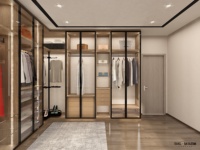 Armario moderno Muebles de dormitorio Diseño de armario de vidrio y vestidor de madera Armario de vidrio
