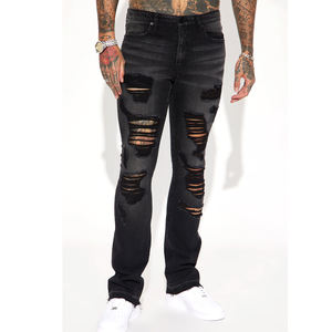 กางเกงยีนส์ผ้าแคนวาสทรงตรงลำลองปักลายตามสั่งสำหรับผู้ชาย คุณภาพสูง 100% ดีไซน์ทันสมัย สีพื้น ลุคสตรีทแวร์ - Product Image 5