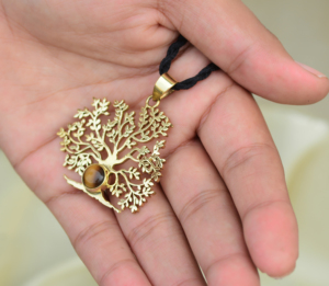 New Arrival Tree Of Life Pendant Boho Brass Necklace Women 18k Gold Plated Tiger Eye Jewelry Chic <b>Charms</b> Wholesale/OEM/ODM - Product Image 3