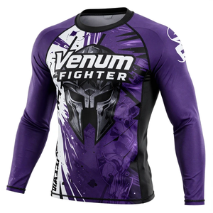 เสื้อรัดกล้ามเนื้อแขนยาว Venum Fighter สีม่วงดำ พิมพ์ลายแบบ Sublimation แห้งเร็ว สำหรับ MMA รุ่นใหม่ล่าสุด - Product Image 3