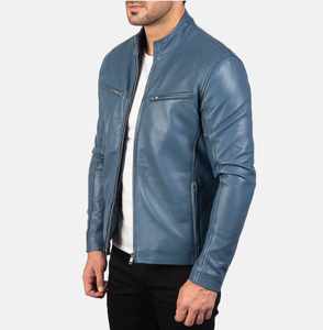 แจ็กเก็ตหนังแกะเนื้อบางเบาสำหรับผู้ชายเสื้อแจ็กเก็ตหนังแกะแบบมีซิประบายอากาศได้ดีสีพื้นปรับแต่งได้สำหรับฤดูหนาว - Product Image 2