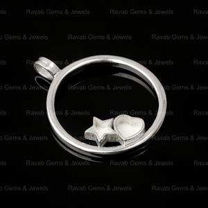 Vente véritable 925 argent rond cercle disque avec étoile coeur breloque Semi montage CZ pendentif Base pour souvenir lait maternel bijoux - Product Image 4