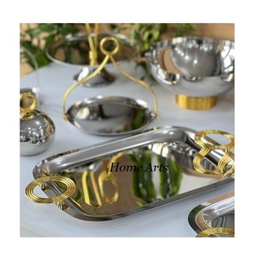 Plateau de service en acier inoxydable couleur argent pour chocolats Plateau de service pour collations de qualité supérieure avec poignée en forme de feuille - Product Image 4