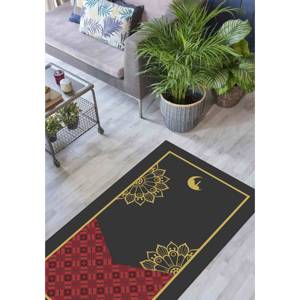 Tapis de prière islamique rouge et or : Tapis de culte musulman, tapis imprimé, tapis à poils doux - Product Image 4