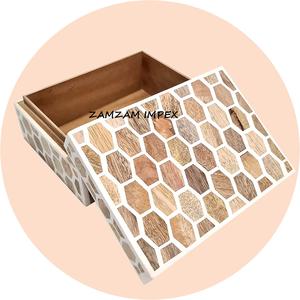New Arrival Multi Utility Honeycomb Pattern <b>Wood</b> Bone Inlay Decorative Jewelry <b>Box</b> Housewarming Keepsake <b>Storage</b> - Product Image 4