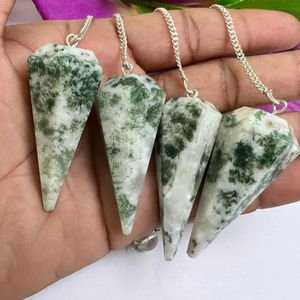 Cadena de péndulo de piedra preciosa de péndulo de cono facetado de ágata de árbol de calidad superior con curación de cristal Reiki para amor Feng Shui - Product Image 1