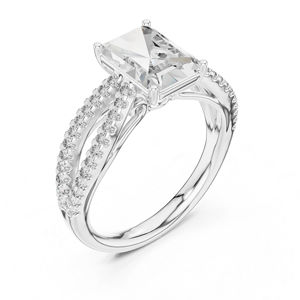 Bague de fiançailles en or jaune 14 carats avec diamant de laboratoire radiant et rond pour femmes |   Nouveau diamant cultivé - Product Image 2