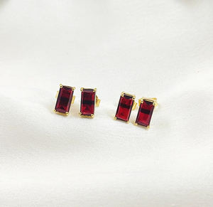 8x4mm Baguette Cut Garnet <b>Stud</b> Earring 18K Gold Vermeil 925 <b>Sterling</b> <b>Silver</b> Prong Set Trendy Birthstone <b>Stud</b> Earrings Parties - Product Image 2
