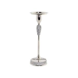 Grossiste Bougeoir pilier en métal argenté cristal perlé brillant poli pour la maison et la décoration de table de mariage - Product Image 2