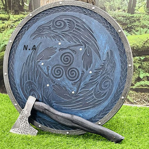 Bouclier Viking Ragnar fait à la main en contreplaqué, acier à haute teneur en carbone 1095, personnalisable, qualité OEM, bricolage - Product Image 6