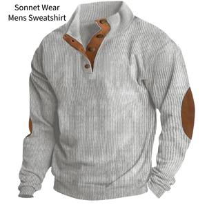 Sweat-shirt en velours côtelé décontracté pour homme, manches longues, col montant, pull-over - élégant et confortable, manches longues en velours côtelé - Product Image 5