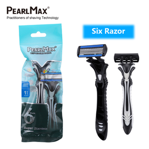 PearlMax Nuevas afeitadoras de seis hojas para hombres Maquinillas de afeitar corporales y faciales con tira lubricante y mango de goma plástica - Product Image 1