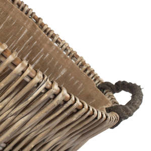 <b>Large</b> Round Grey Hessian-Lined Wicker <b>Log</b> <b>Basket</b> - Product Image 1