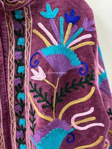 Chaqueta de Terciopelo Bordada Estilo Bohemio con Cuello Mandarín, Manga Larga, Estampado Floral, Ropa de Abrigo Otoñal para Mujer, Talla Grande - Product Image 4