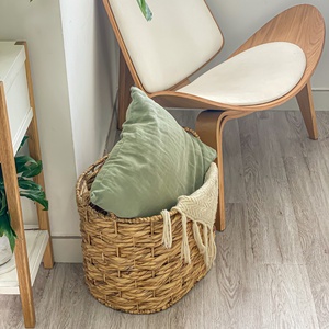 Wholesale Foldable Bamboo Water Hyacinth <b>Baskets</b> Vietnam Natural Woven Straw <b>Wicker</b> with Cheap Handles for Home Storage <b>Laundry</b> - Product Image 4