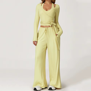 Conjunto deportivo de traje de Yoga de 2 uds., chándal para mujer, conjunto de gimnasio de secado rápido para mujer, de manga larga Camiseta deportiva para correr, ropa de Yoga - Product Image 3