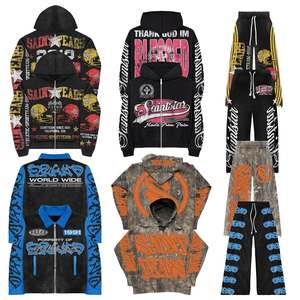 Exquisito chándal Vintage con serigrafía de pantalones de chándal gruesos y Sudadera con capucha lavado ácido a medida Y2K Streetwear chándales para hombres - Product Image 1