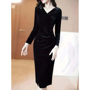 Vestido Midi de Terciopelo para Mujer, Manga Larga, Cuello Cruzado, Detalle Cruzado en la Parte Delantera, 31159 - Product Image 6