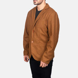 Blazer décontracté Borges en laine kaki avec fermeture à simple boutonnage, tissu tricoté, longueur longue - Product Image 2