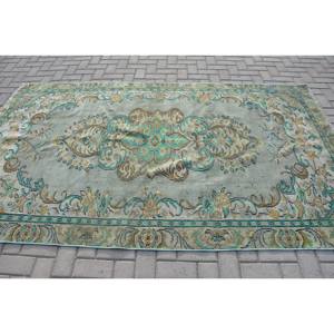 Alfombra turca clásica Vintage de 5,3x8,9 pies, Alfombra de lana de retazos verde y Beige para sala de estar con respaldo de látex, 9x12 ", nombre del producto - Product Image 3