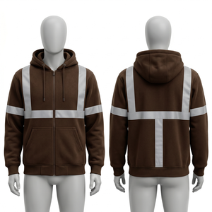 เสื้อฮู้ดดี้ทำงานผู้ชาย 320 GSM ผ้าฝ้ายผสมโพลีเอสเตอร์ ฟลีซพีช ดีไซน์แผงสะท้อนแสงเพื่อความปลอดภัย ปักโลโก้ตามสั่ง - Product Image 5